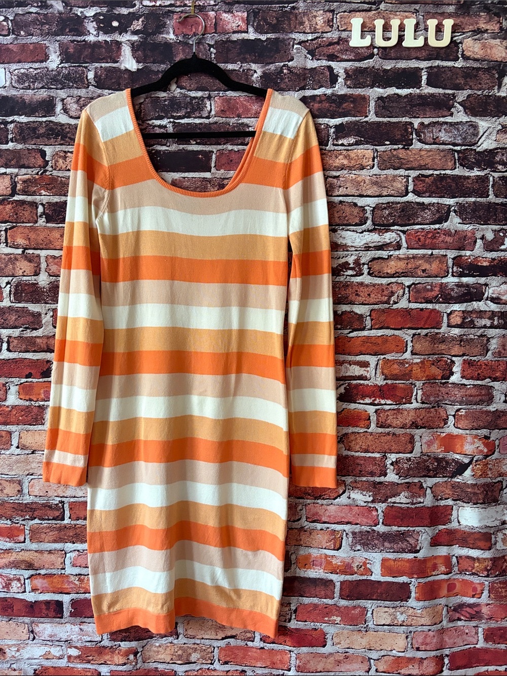 Oranges and Cream Striped Long-Sleeve Scoop Dress Large